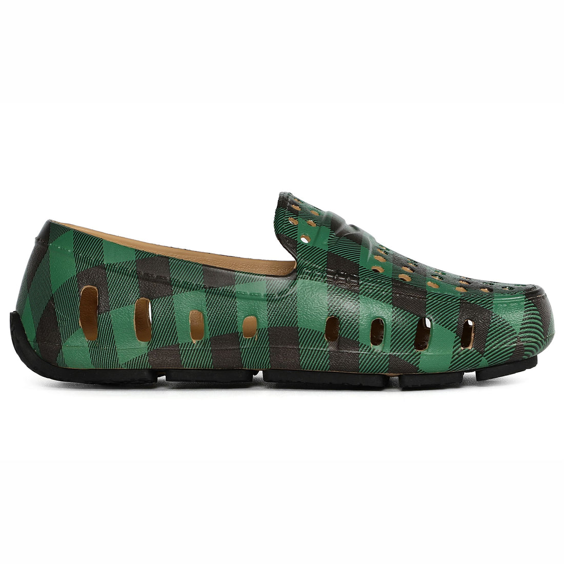 Kids Prodigy Green Tartan Plaid/Black Print Loafers
