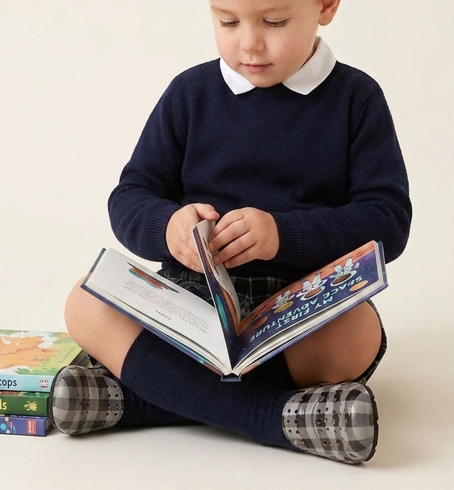 Kids Prodigy Gray Tartan Plaid/Black Print Loafers