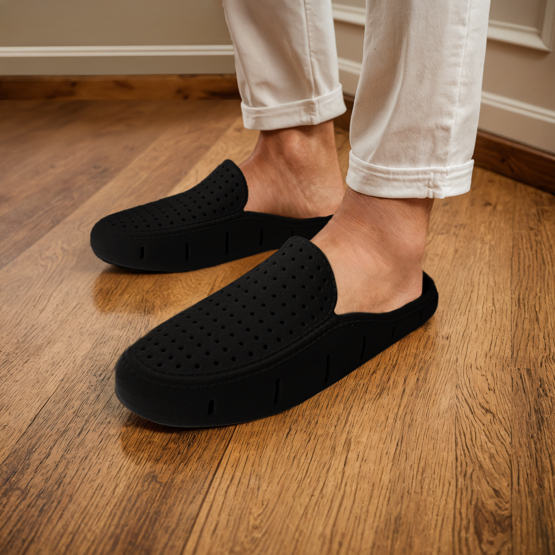 MENS BLACK VEGAN SUEDE SUNSET SLIDE 3.0