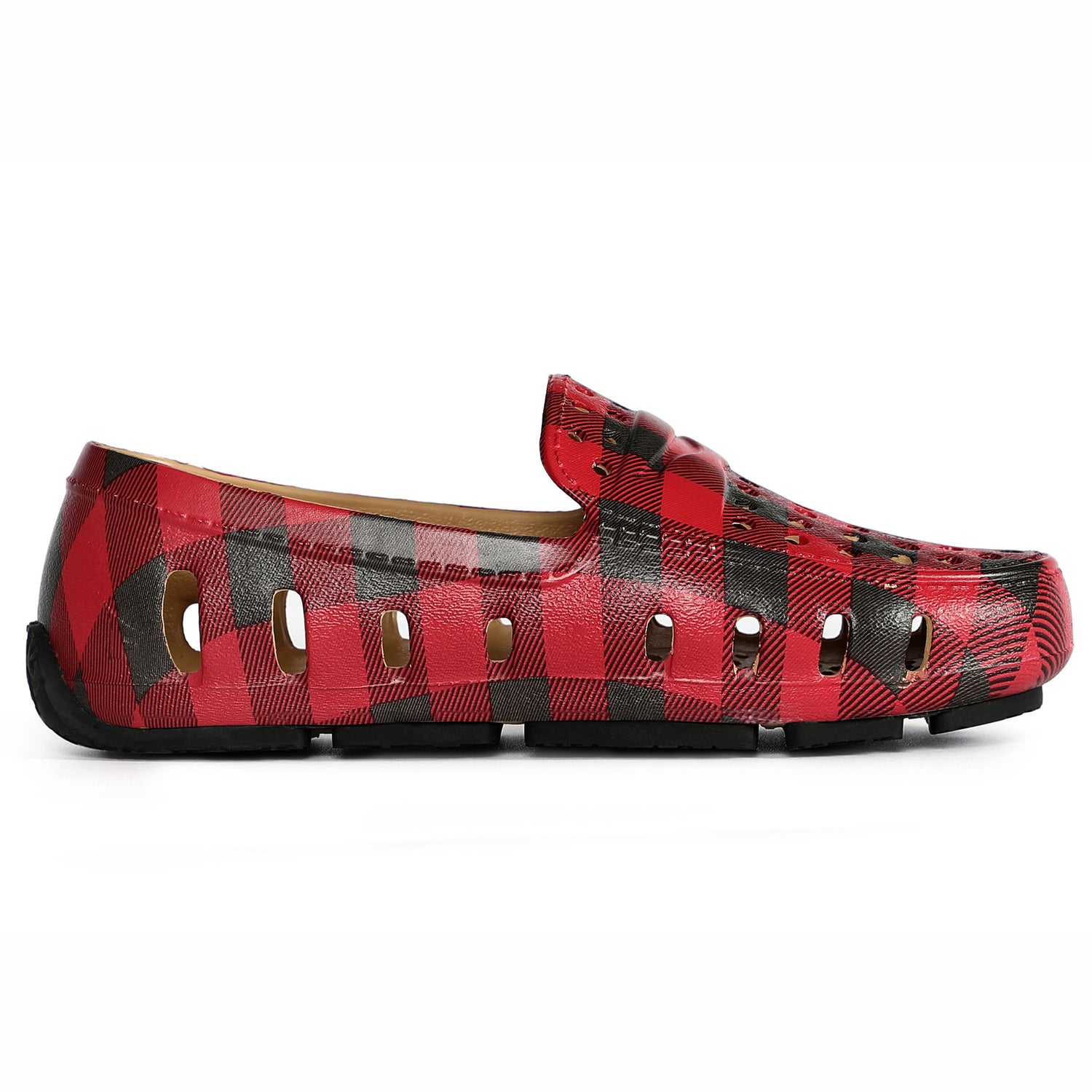 Kids Prodigy Red Tartan Plaid/Black Print Loafers